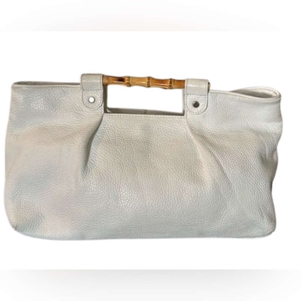 CLAUDIA frienze, made in Italy white leather bag with bamboo handles.